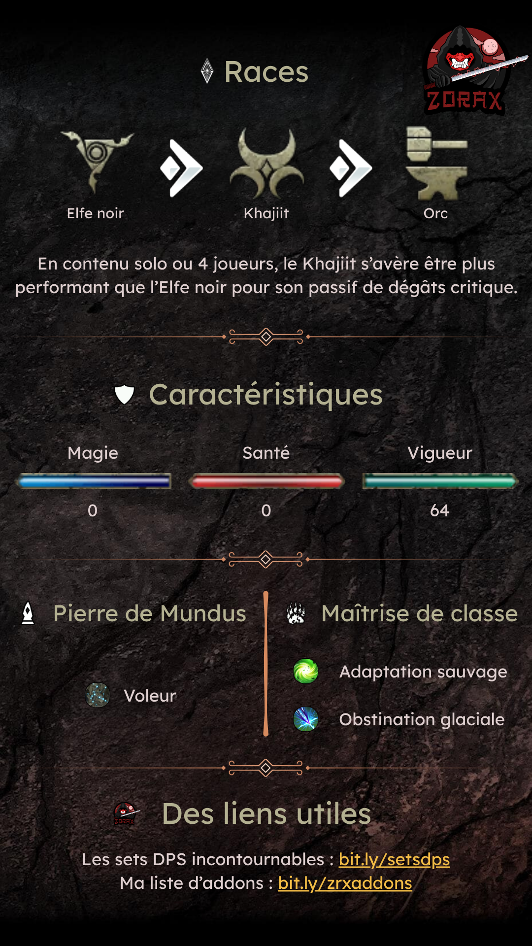 Fiche personnage Pur Gardien Vigueur DPS PvE U50