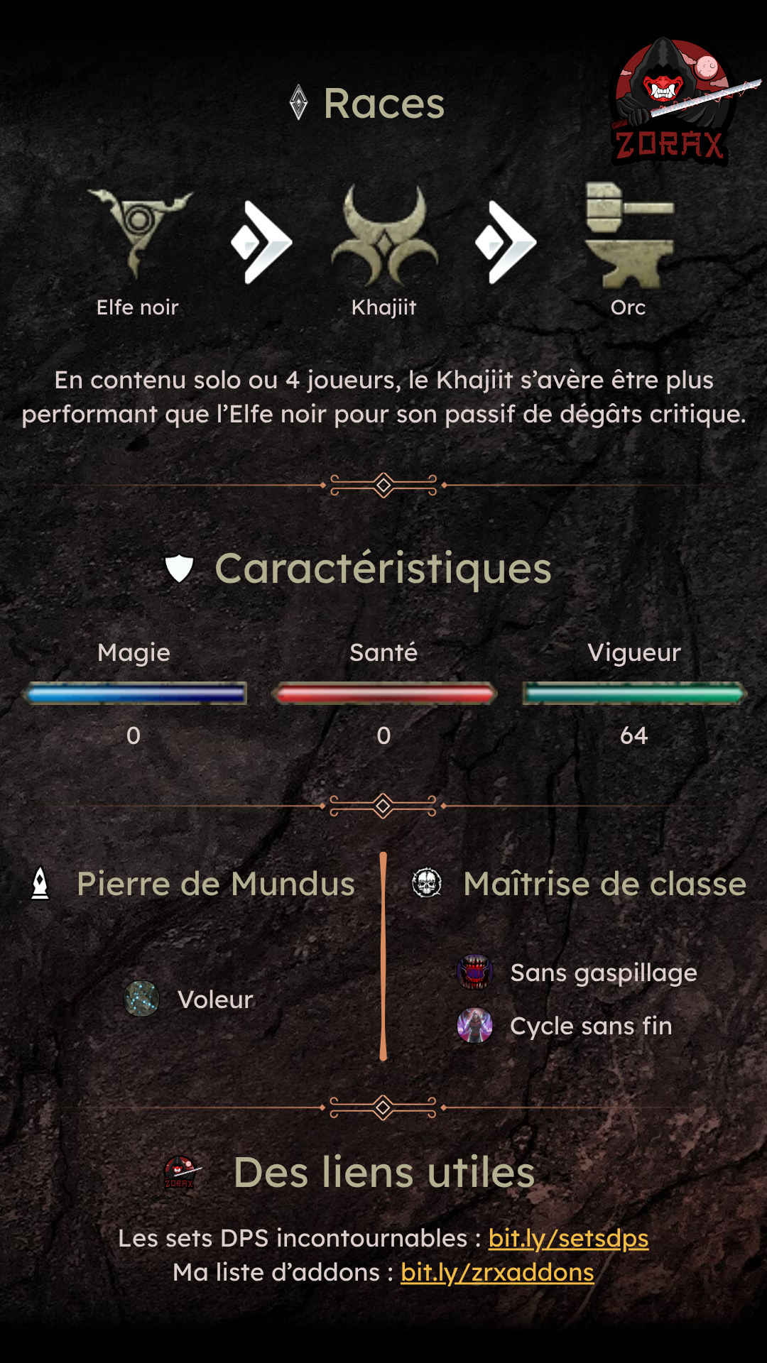 Fiche personnage Pur Necromancien Vigueur DPS PvE U50